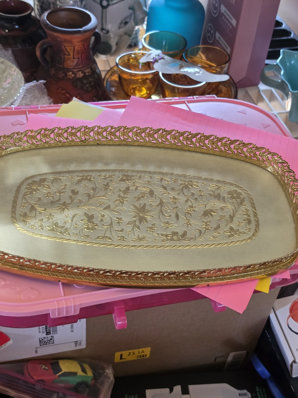 AT-1 Vi Tage Gold And Sliver Decorative Serving Tray - Elegant Floral Pattern